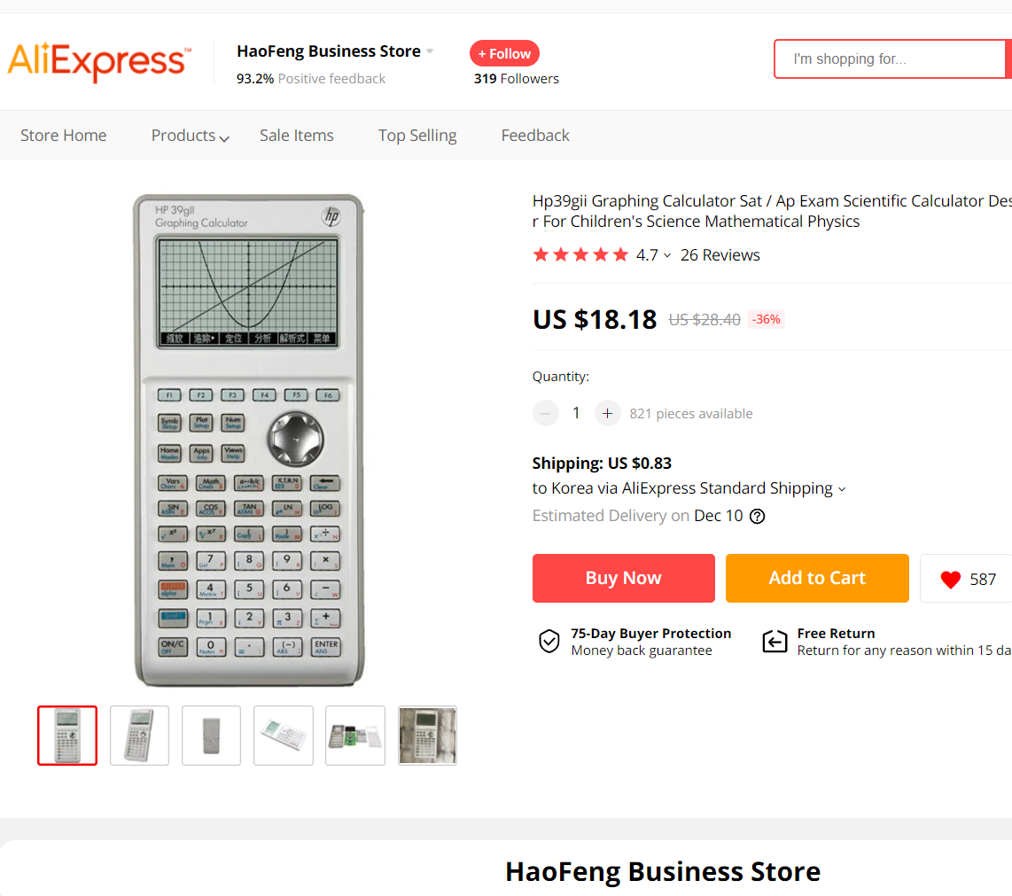 Hp39gii Graphing Calculator Sat _ Ap Exam Scientific Calculator Designated Computer For Children's Science Mathematical Physics_Calculators_ - AliExpress - Chrome 2020-11-15 오후 3_19_54 (2).png