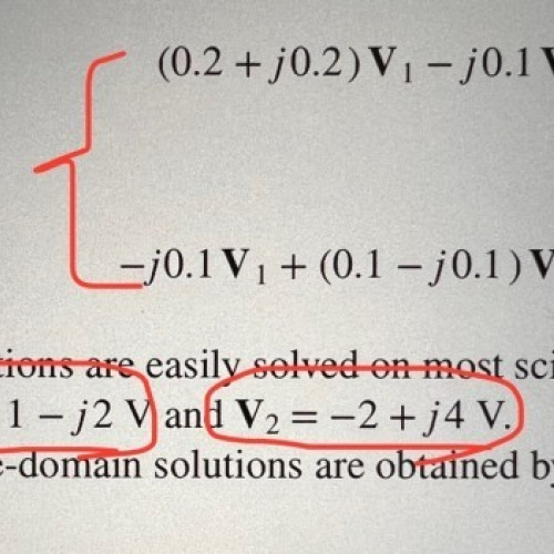 복소수 연립 방정식에서 v1, v2 를 계산하려면? (Ti-nspire CX2계산기입니다.)