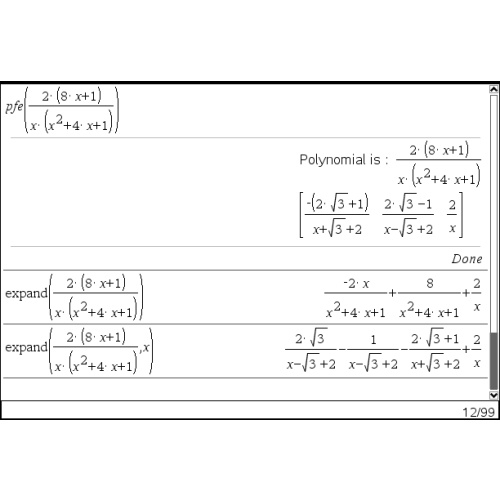 [TI-nspire CAS] [Program] pfe, 다항식 부분분수화 프로그램 (실수단위, 복소수단위)