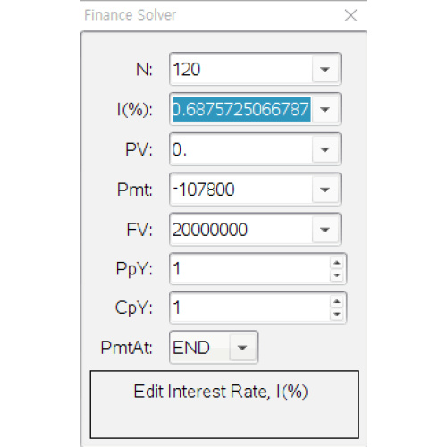 [TI-nspire] Finance Solver 매월납입식 적금의 수익률 계산 예시