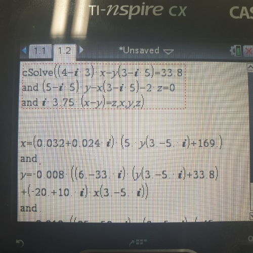 [TI-nspire CX] 복소수 연립방정식의 해에 미지수가 포함되어 나오네요ㅠ